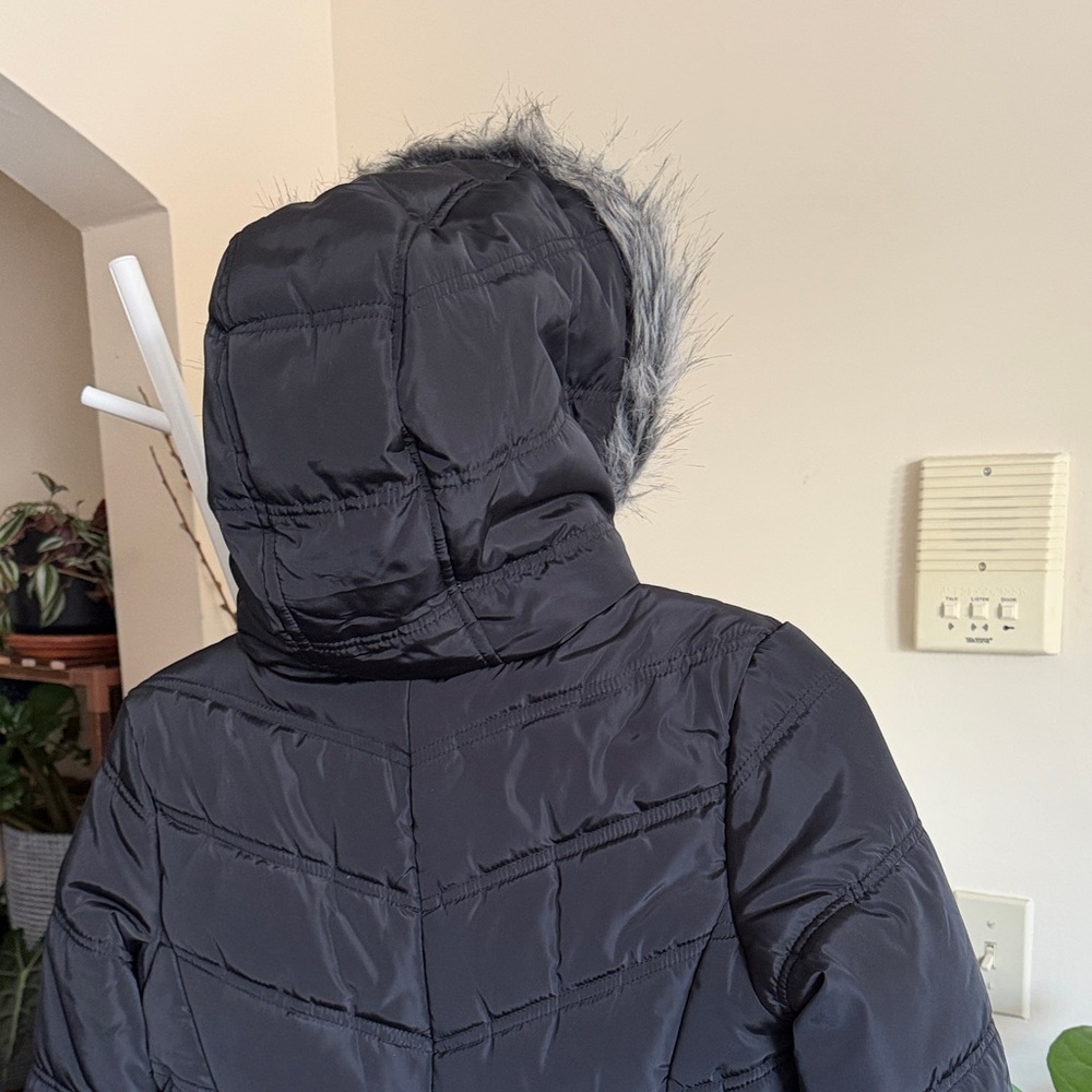 Calvin Klein Kids Black Puffer Coat with Fur Hood - Picture 4 of 16